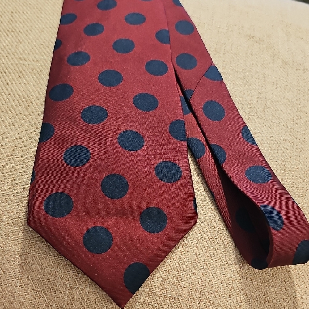 Elegant Red Polka Dot Tie. Nave Dots 100% Silk. Made In USA